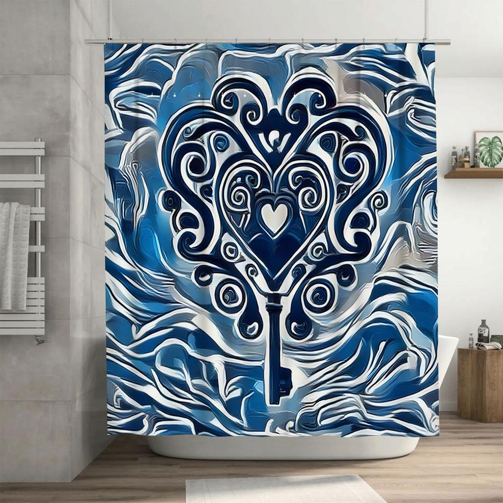 Abstract Heart Key Shower Curtain | Modern and Romantic Bathroom Decor
