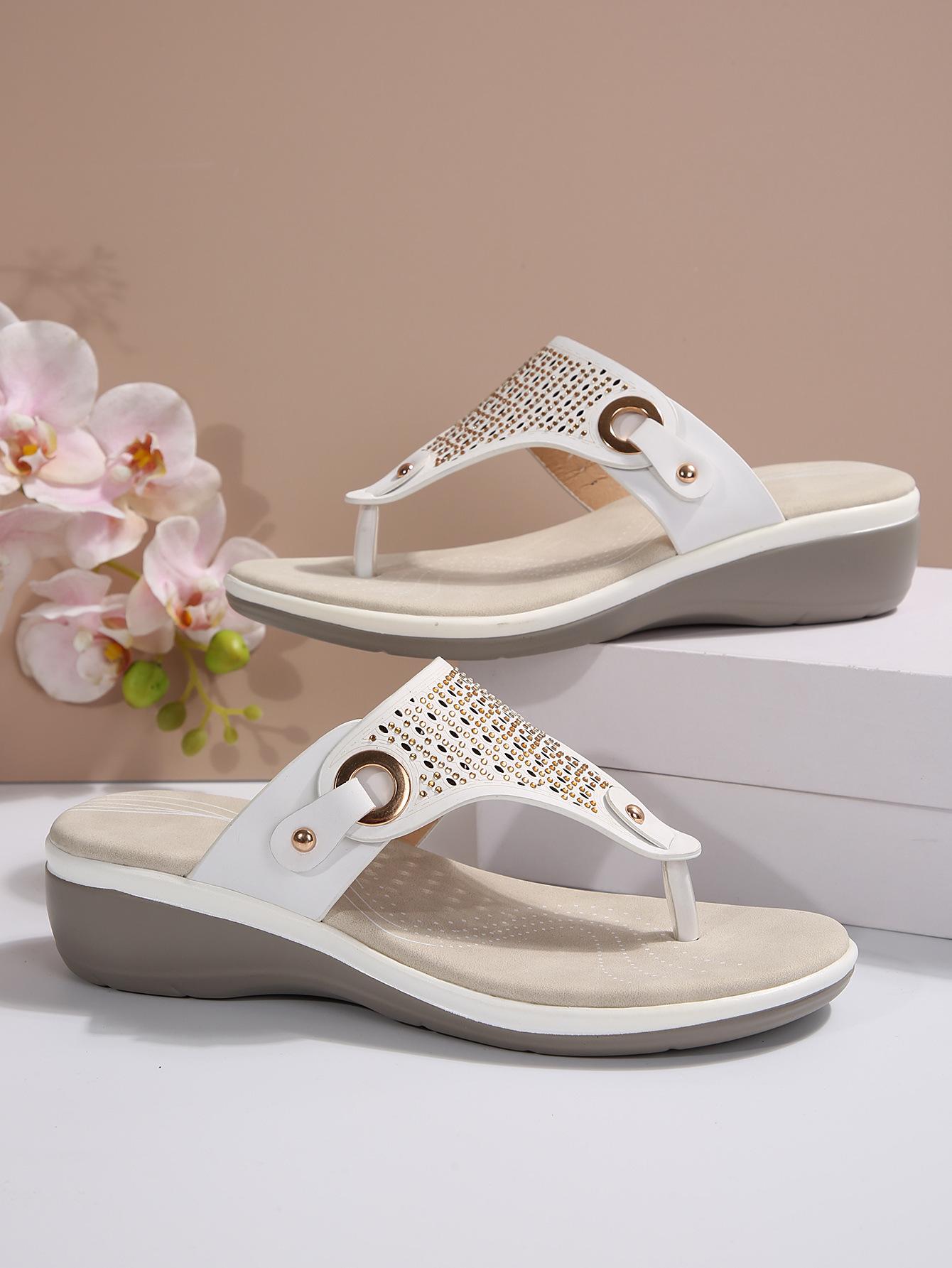 

Босоножки на танкетке больших размеров для женщин, летние пляжные сандалии на платформе со стразами 40 белый