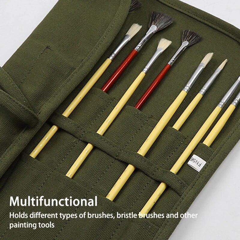 1pc Portable Roll-Up Brush Holder, 22 Holes Zipper Pouch for Makeup Brushes, Watercolor Oil Pens, Artist Travel Storage Case