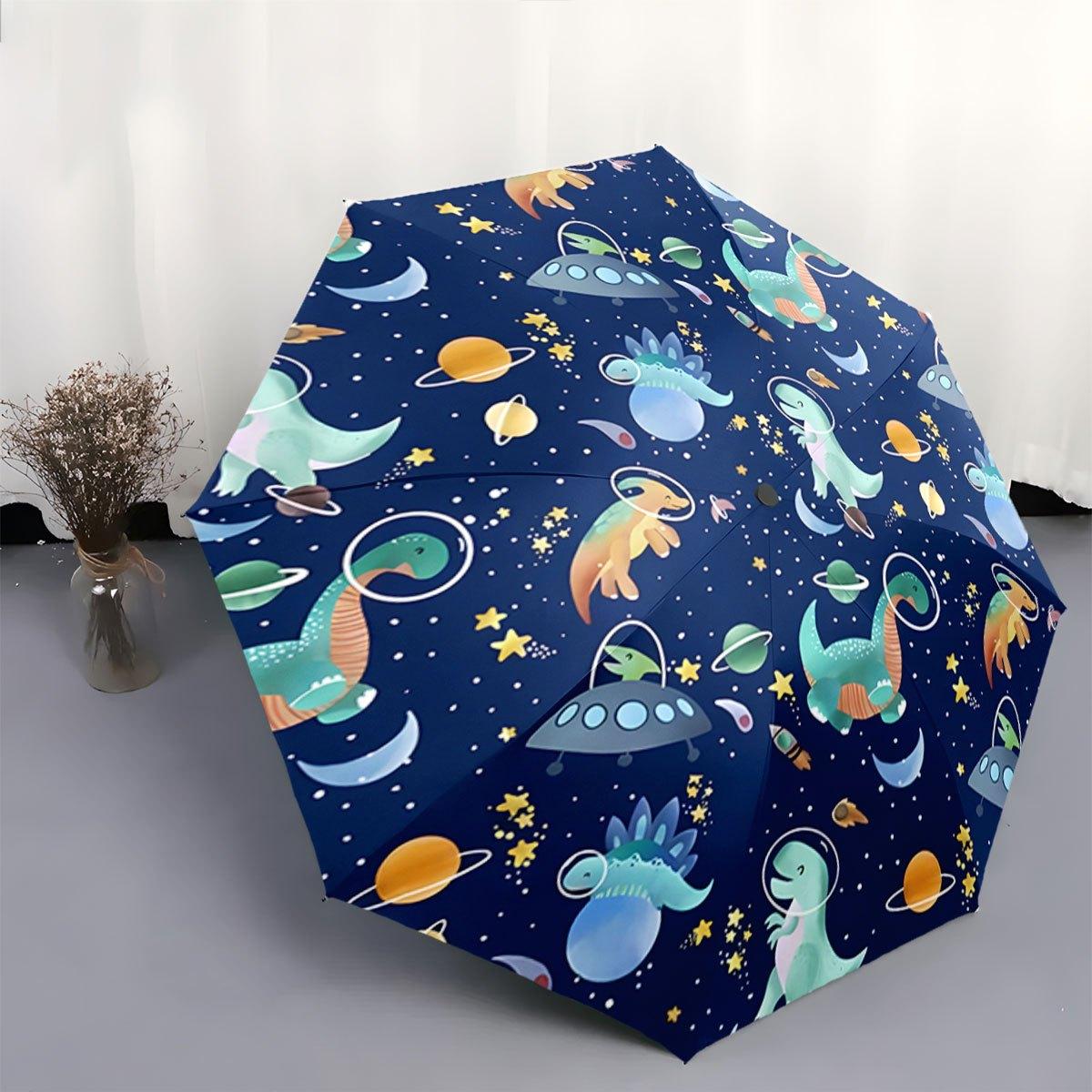 

Automatic Folding Umbrella Dinosaurs in space-themed designs. Portable collapsible design, casual outdoor accessory, Christmas Iron&8K