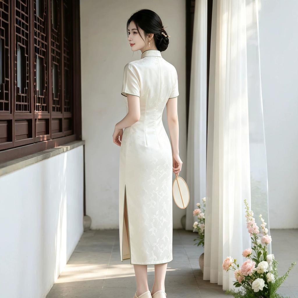 Retro new Chinese white national style cheongsam 1 temperament high-end atmospheric dress young and thin dress women