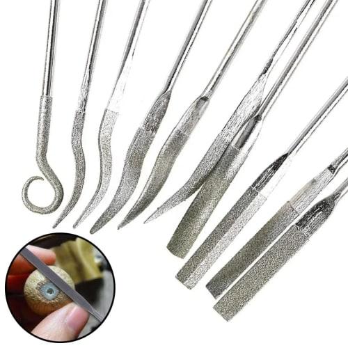 Kigauru 10-Piece Diamond File Sharpener Set, 3mm X 140mm, for Stainless Steel Machining, Precision Files, Deburring, Grinding, DIY Metal Polishing Fil