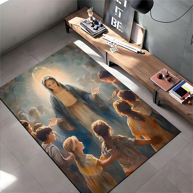 Holy Mary with Children Scene suitable as a non-slip mat for the living room or bedroom sofa