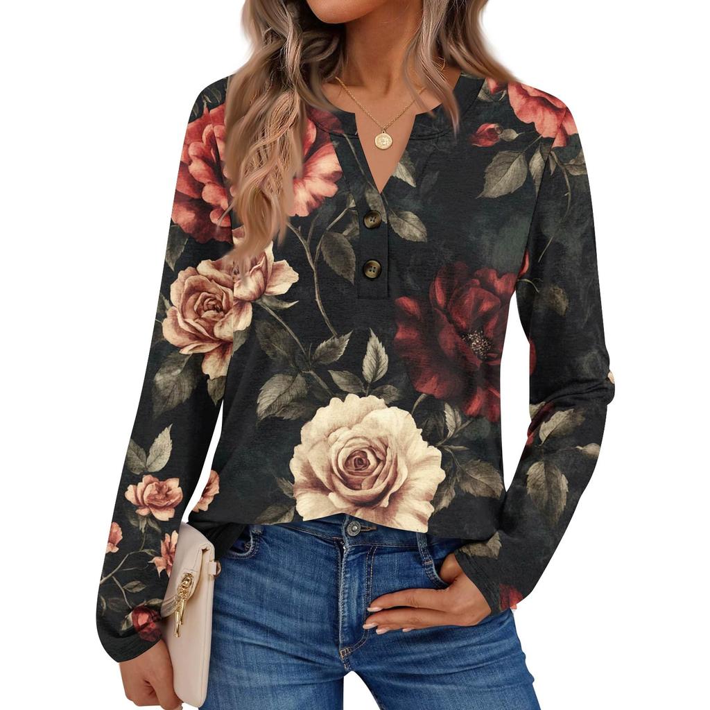 Women's Printed Long Sleeve Shirts Elegant Casual Tops Trendy Shirts Tops