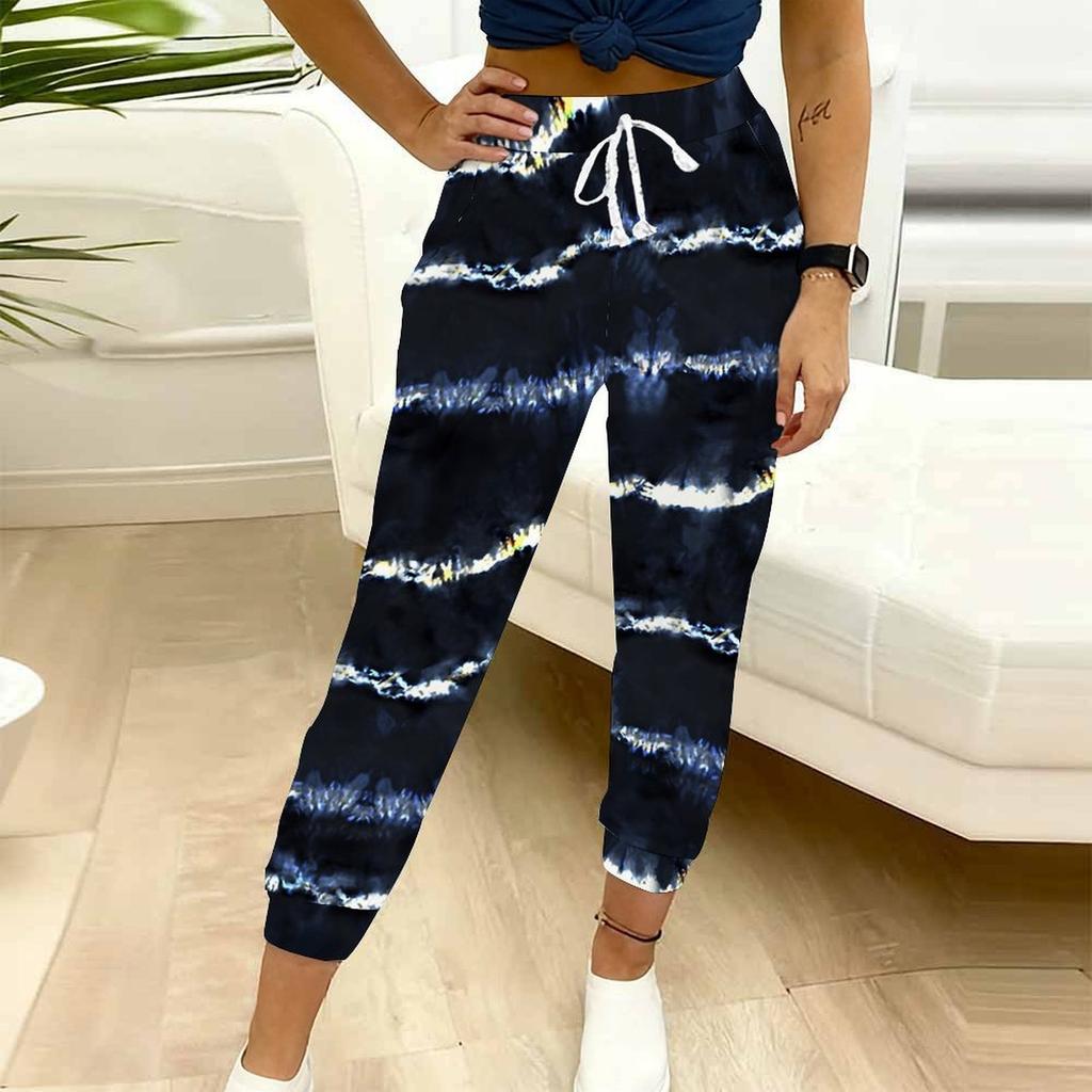 Summer Ladies Leopard Printed Sweatpants Loose Fit Drawstring Joggers Elastic Cuff Daily Casual Pants