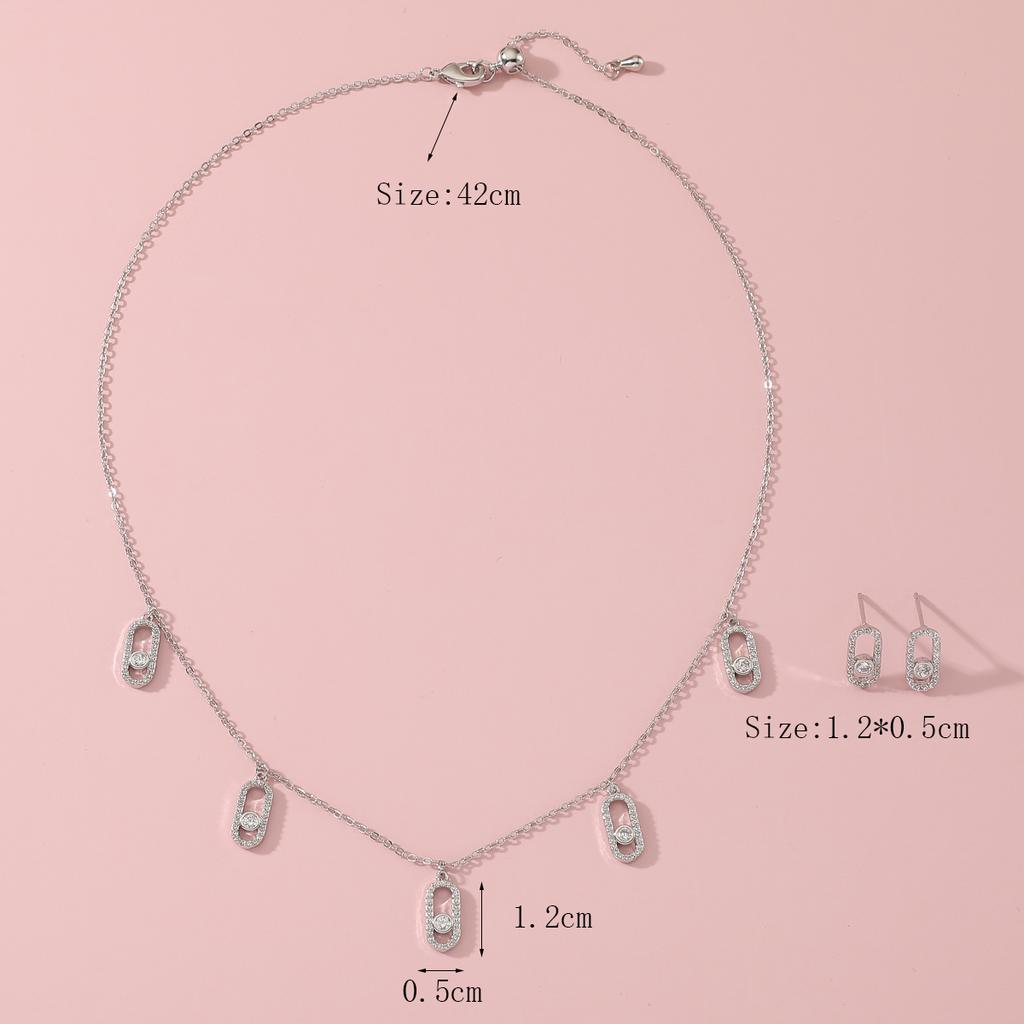 New Romatic Women Fashion Zircon Necklace Earring Set Geometic Design Luxury Wedding Party Zircon Adjustable Necklace Accessory