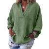 Damenmode Lässiges Pullover-Oberteil aus Baumwolle und Leinen mit V-Ausschnitt und langen Ärmeln