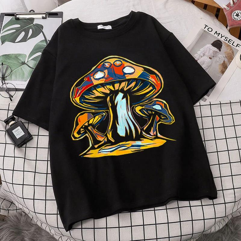 90s Retro Graphic Tees Women Summer Loose Vintage Boho Mushroom Women T Shirt Psychedelic Hippie Art Tshirt Clothing Tops Femme