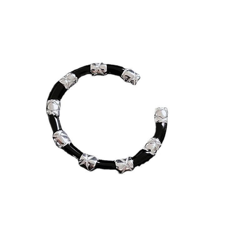Black & White Drip Glaze Geometric Irregular S925 Silver Wide Band Open Ring