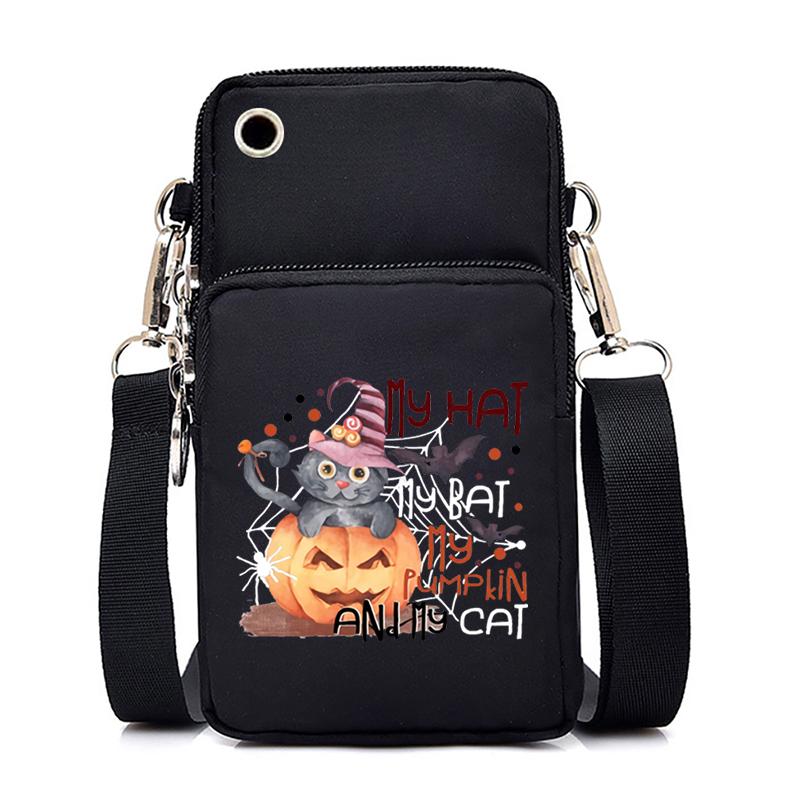 Ženy Mini taška na mobil Kreslená dýně Cat Crossbody Kabelky Halloween Muži Tote Peněženka Peněženka Taška přes rameno Kabelky pro teenagery