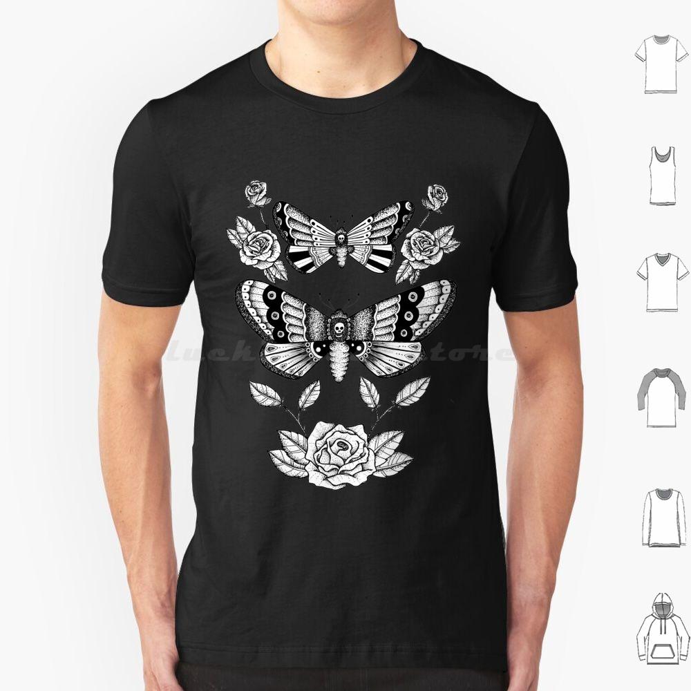 Death Moths T Shirt Big Size 100 Cotton Death Moth Roses Death Moths Moths Moth Black And White Fine Liner Detail Dot Work S