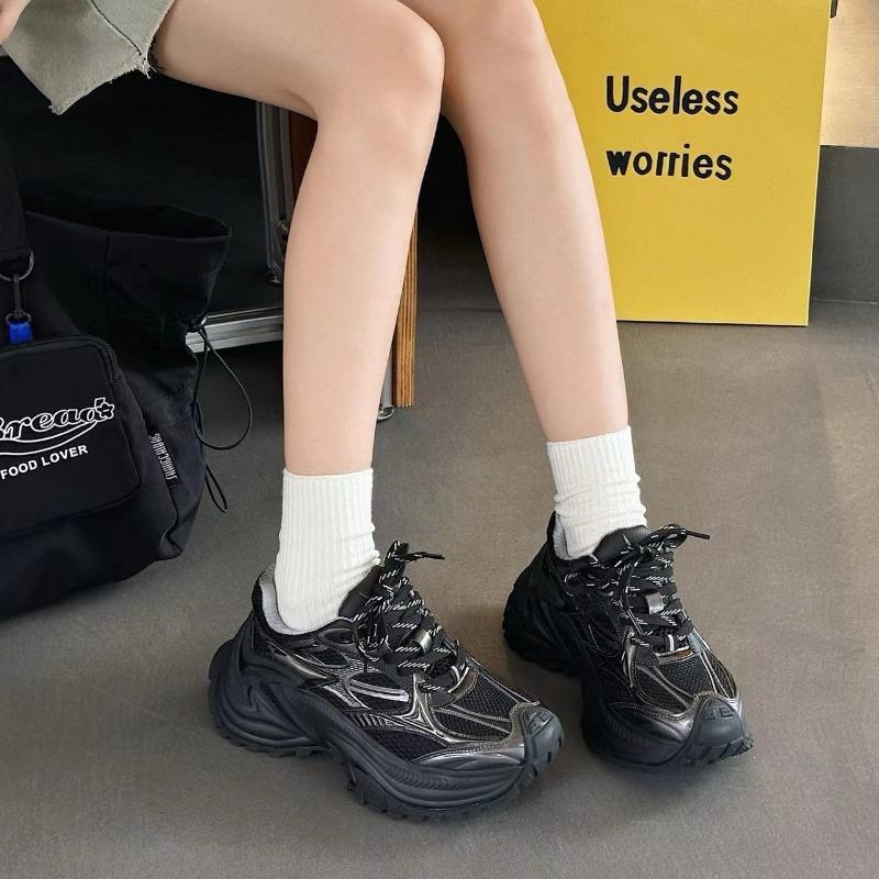 Summer new rattlesnake dad shoes women's thick-soled heightened mesh thin black fried street casual sneakers