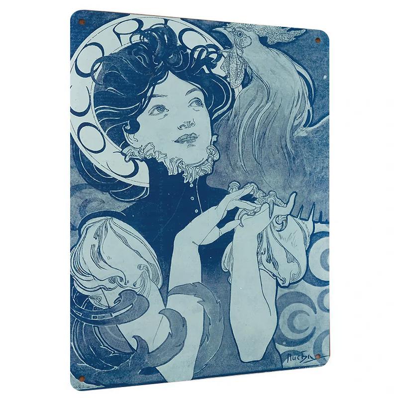 

Vintage Art Nouveau Style Woman and Bird Pattern Custom Metal Tin Painting Home Wall Decor Hanging 20x30cm（7.8x11.8inch）
