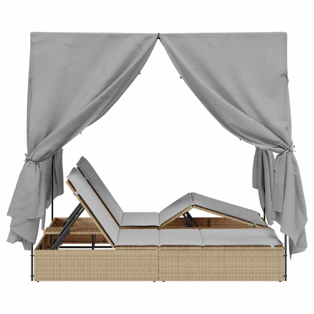Double Sun Lounger Grey 205 X 129 X 200 Cm Poly Rattan