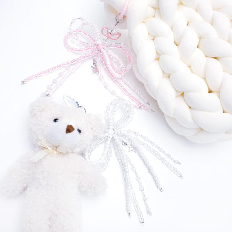 Lovely Triple Ribbon Bead Carabiner Keyring Key Holder