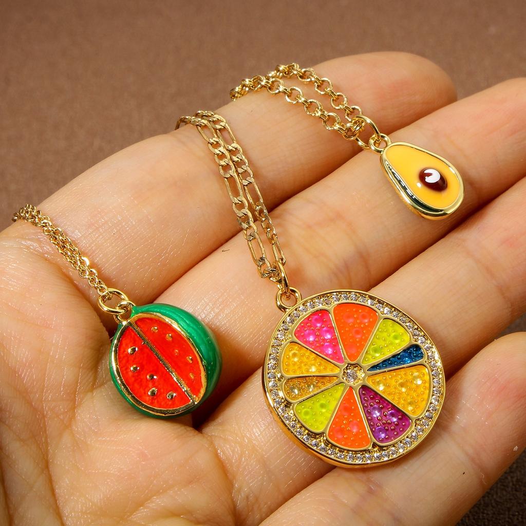 1PC 3D Brass Charms Fruit Banana Watermelon Pendant 18K Gold Plated Strawberry Lemon Enamel Charms For Necklace Jewelry Making