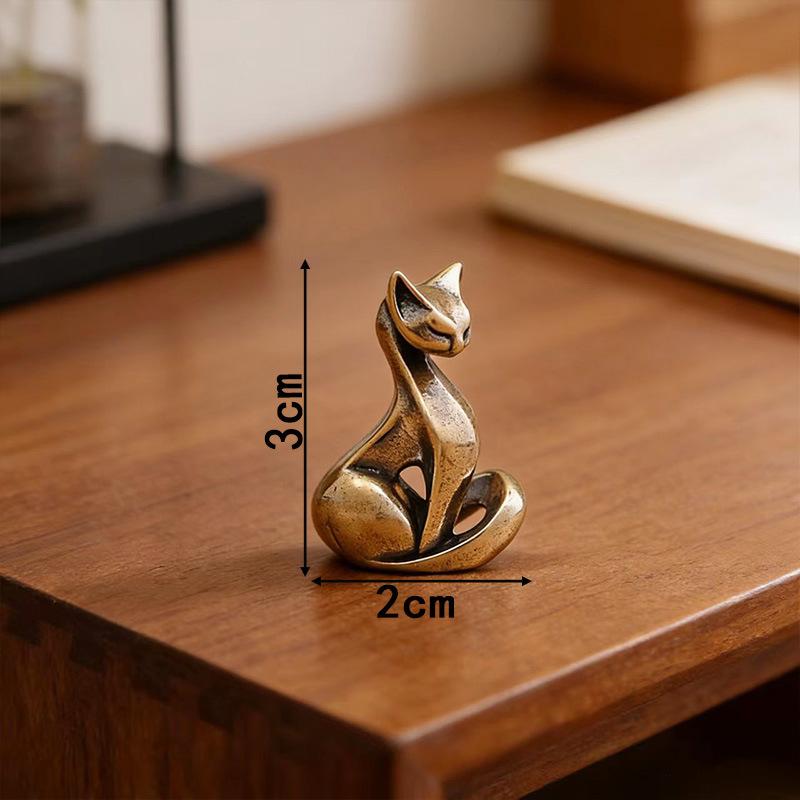 1 Stück Antike Messing Katze Figur Mini Metall Katze Statue Retro Tier Ornament Haus Büro Schreibtisch Dekoration Sammlerstück Geschenk