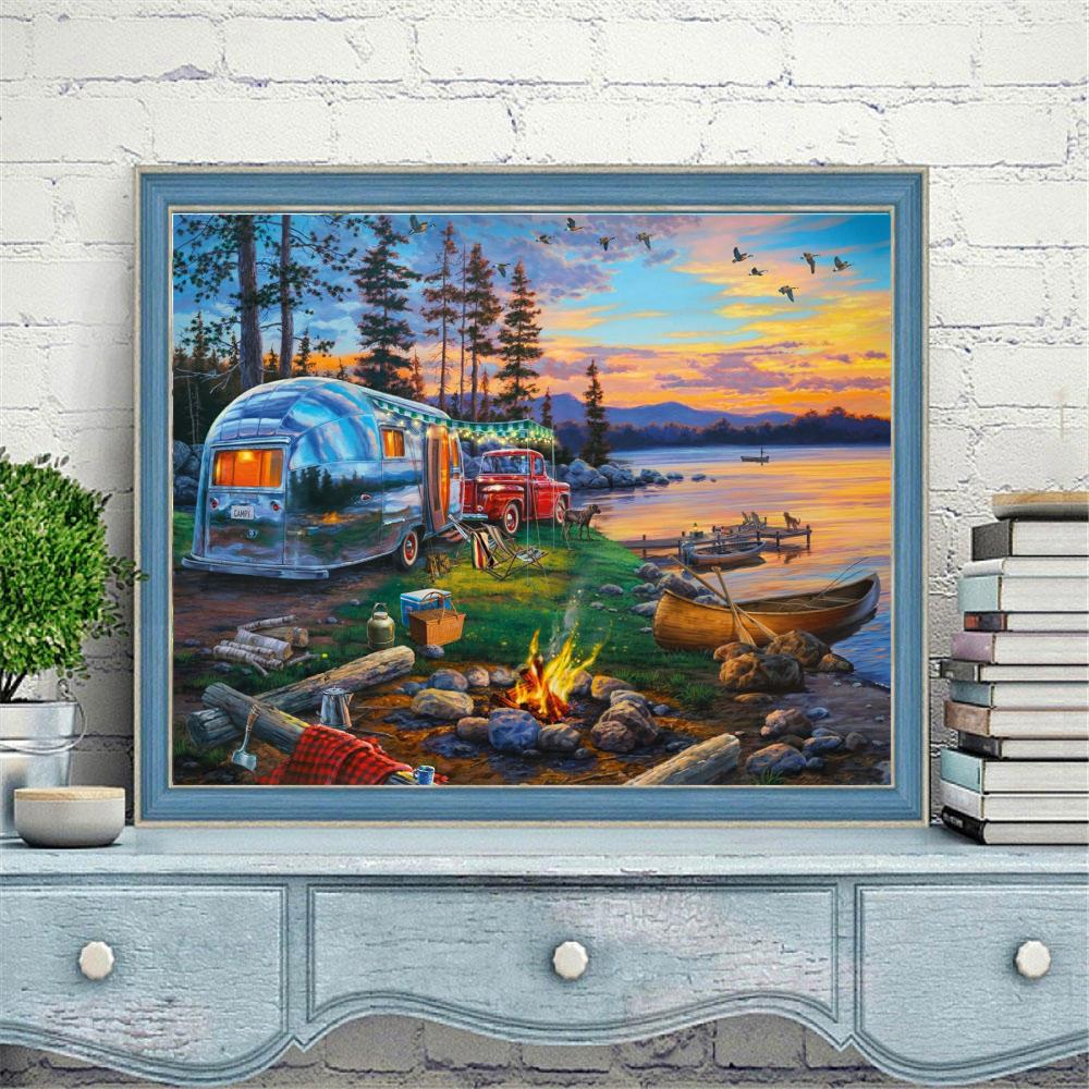Diamond Painting 5D DIY Landscape Sunset Sea Cross Stitch Full Round Drill Embroidery Mosaic Home Room Decor Gift