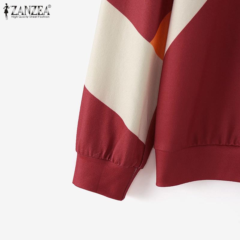 ZANZEA Women Autumn Turtleneck Long Sleeve Contrast Color Knitted Sweaters