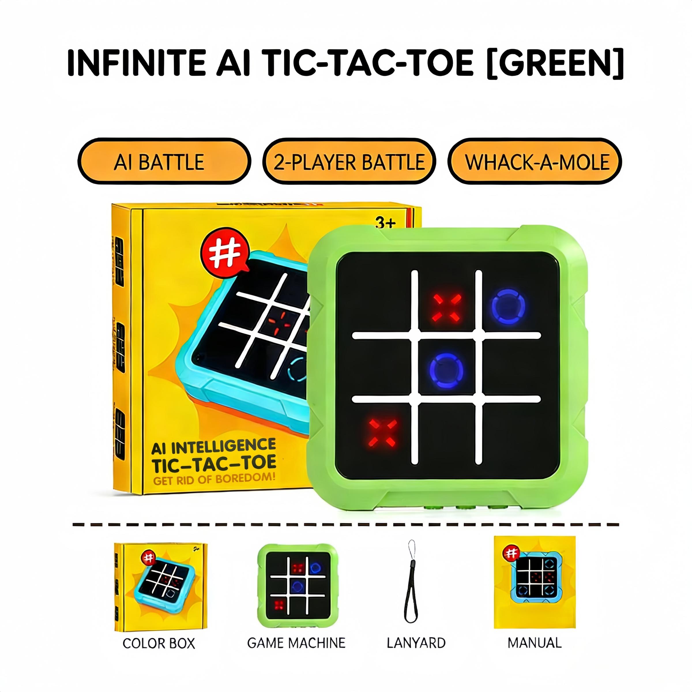 Portable Tic-Tac-Toe, Montessori Educational Board Game, Multifunctional Electronic Game, Suitable for Adults & Kids зелёный