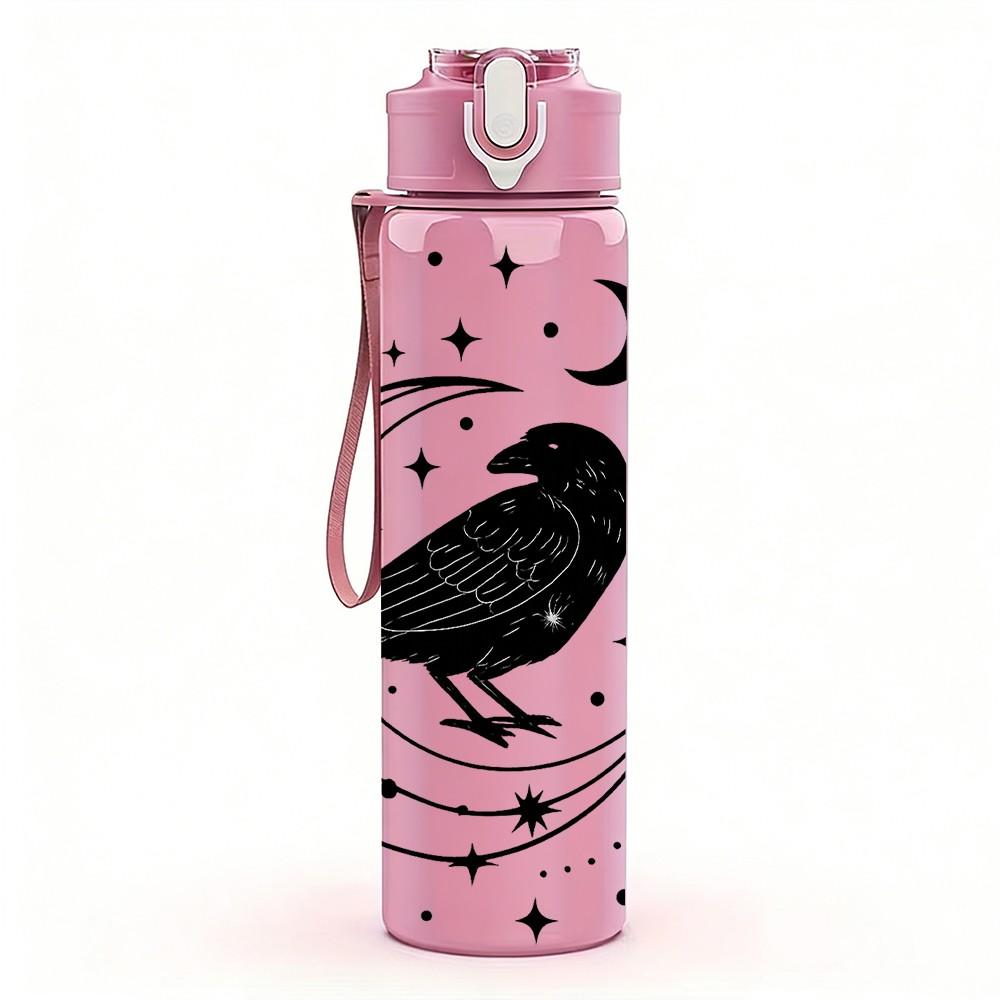 1PC Crow Moon Star Night Print 750ml Color Plastic Sports Water Bottle Leakproof Flip Straw Lid Suitable for Sports Office Home Use