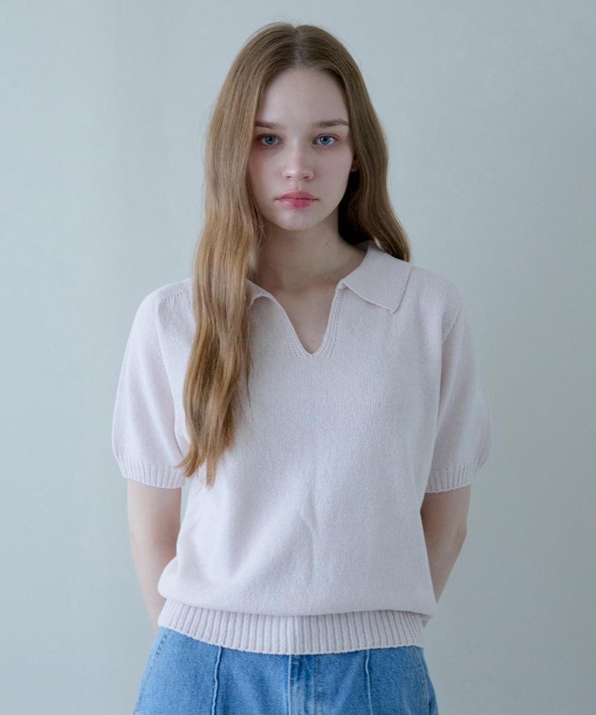 Hillioteu Heal Slit Collar Half Knit_Pink