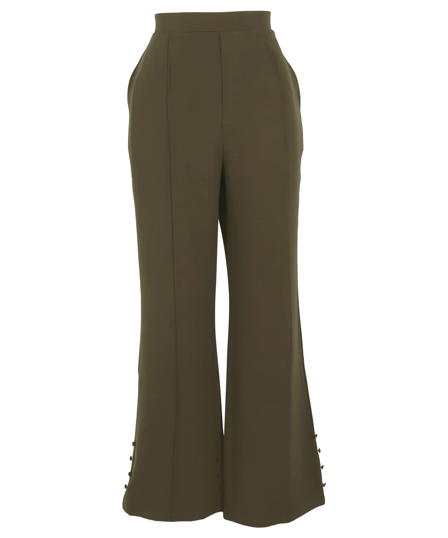 Kobe Lettuce Tapered or Wide Button Pants Free Size Khaki 3-Way [M3753]