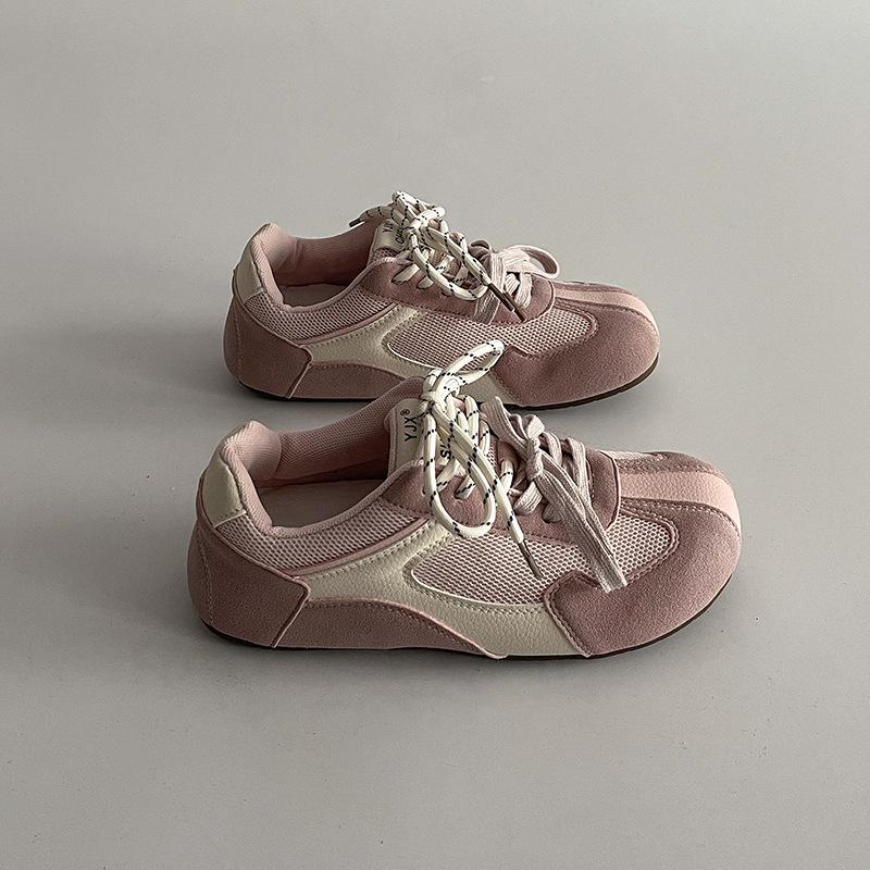 

Модная универсальная корейская версия детской обуви с увеличенным размером, весна-лето 2025, новая старая обувь со шнуровкой и круглым носком для спорта и отдыха 35 розовый