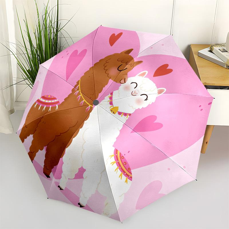 1pc Llama Love Romance Valentine's Day Heart Cute Animal Friendship Umbrella with Plastic Handle,Suitable for All Seasons UmbrellaPT563