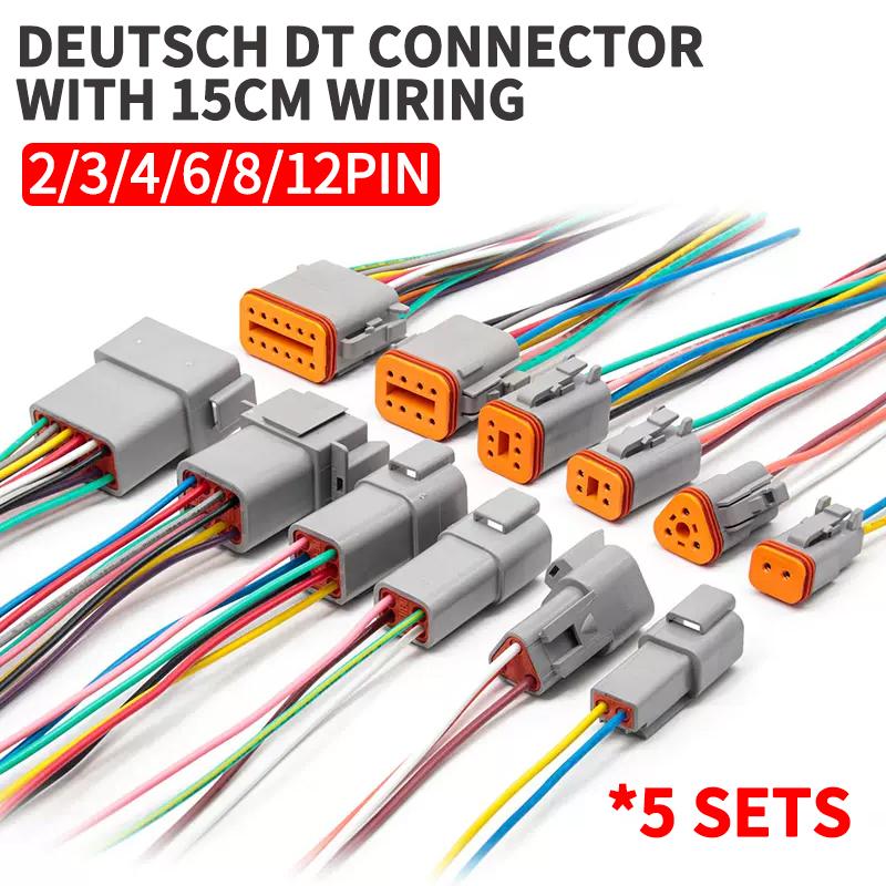 5 Sets Deutsch DT connector with 15cm Wiring harness DT06-2S/DT04-2P 2P 3P 4P 6P 8P 12P waterproof electrical connector