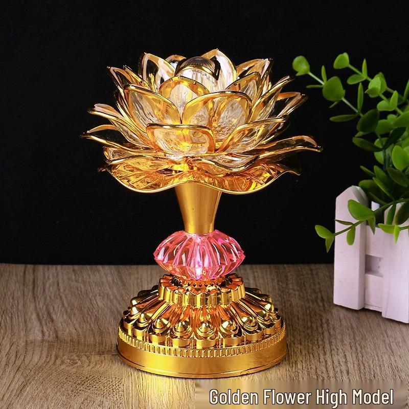 LED Seven-Color Lotus Lamp for Worship and Offering - Electronic Ever-Burning Buddhist Lamp for Guanyin and God of Wealth.