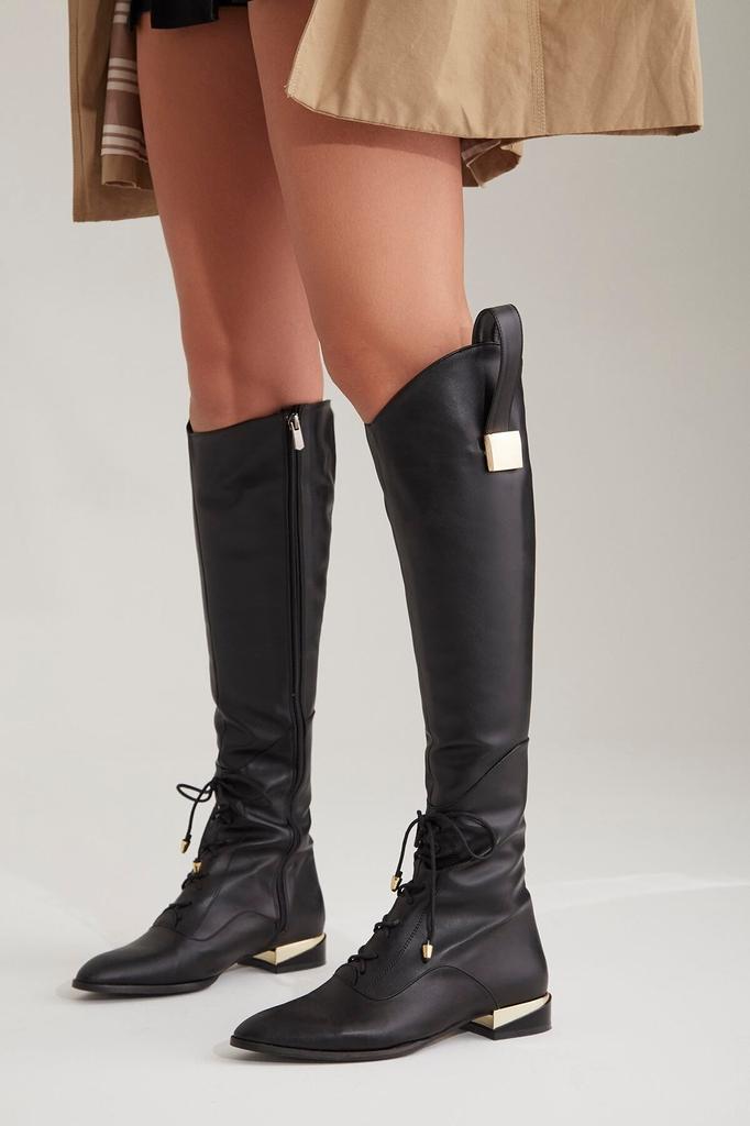 Women Modern Stylish Fashion Boots Boots Faux Leather Janica Lace Up And Buckle Detail