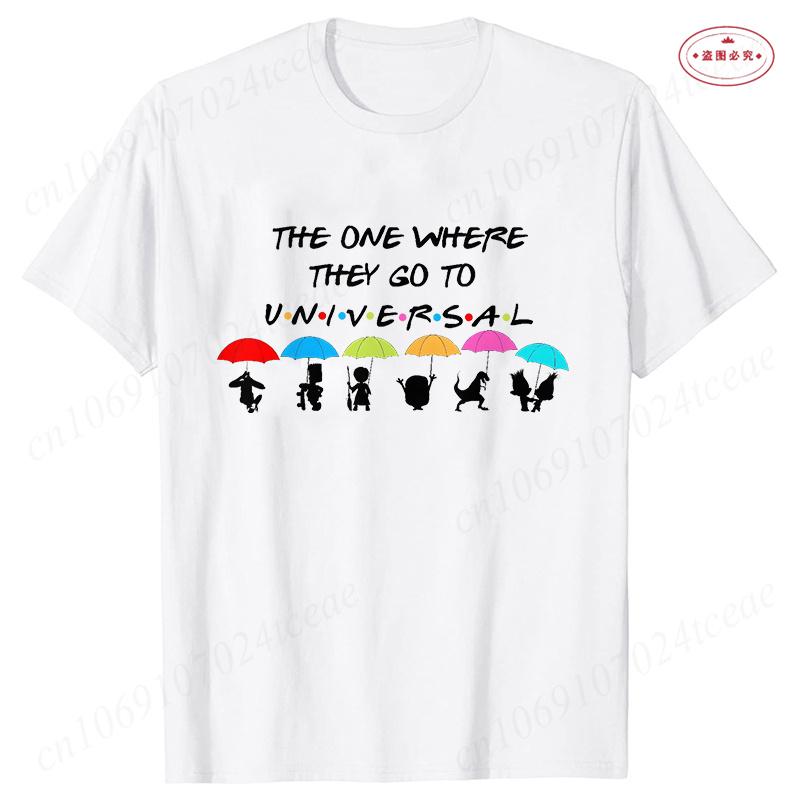 The One Where They Go To Universal T-Shirt for Women Clothing Friends Family Matching Party Tees Funny Umbrella Graphic Tops