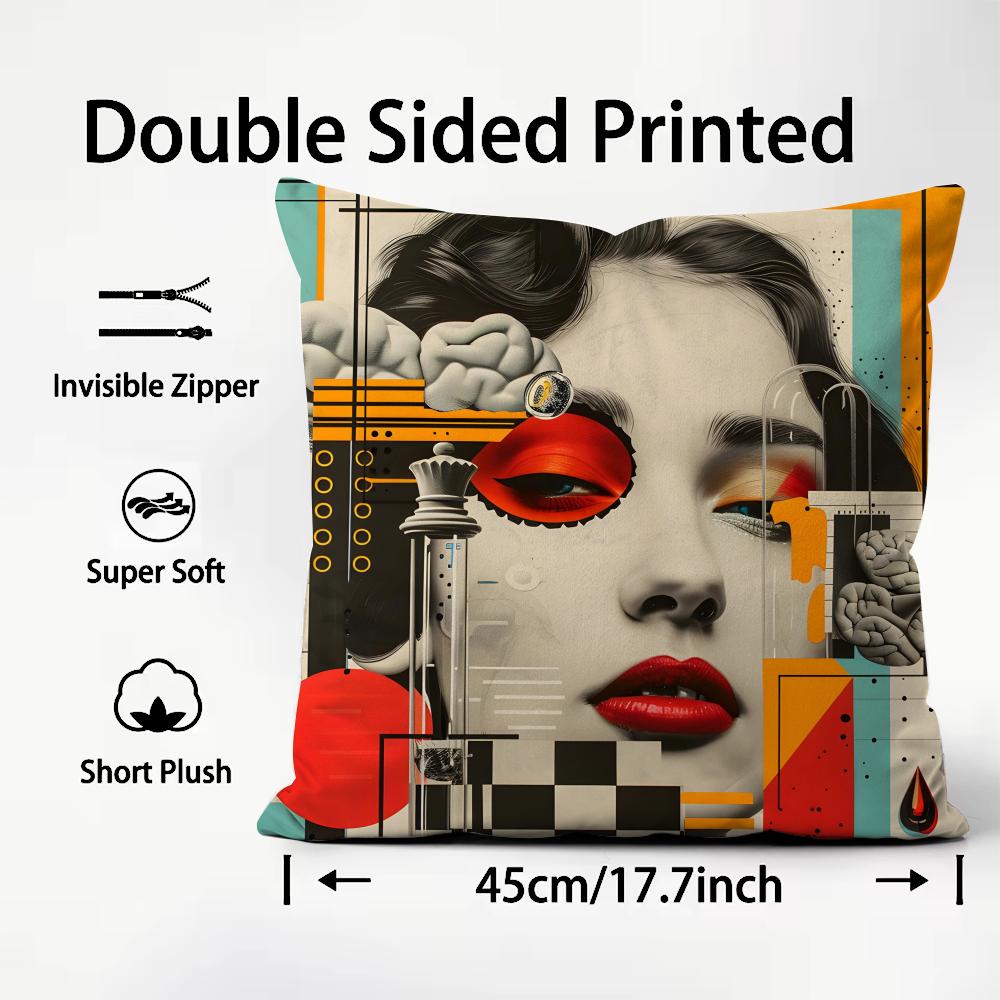 Retro Poster Luxury Cushion Cover Plush Fabric Soft DoubleSided Printed Sofa Warm Winter Home Child Gift Pillow Case