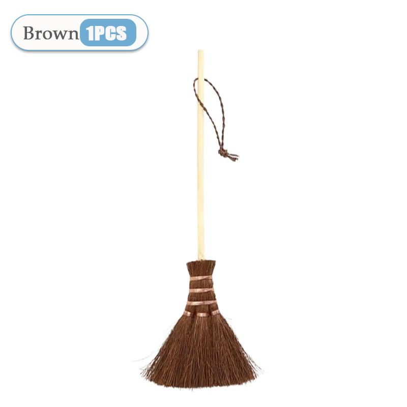 1-10PCS Mini Soft Hair Brooms Wood Floor Sweeping Straw Braided Keyboard Brush Witch Miniature Straw Brooms Dollhouse Decoration