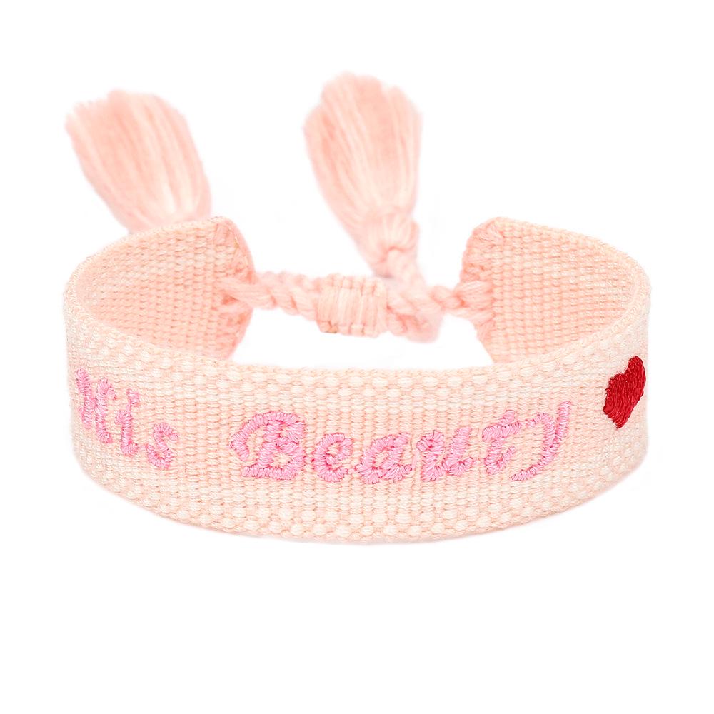 Креативный браслет для пары с вышитым сердцем и буквой, с кисточками