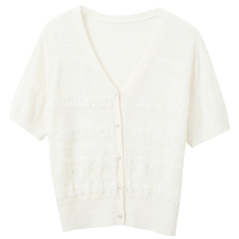 SanCai Lyocell Short Sleeve V-Neck Knit Cardigan XL