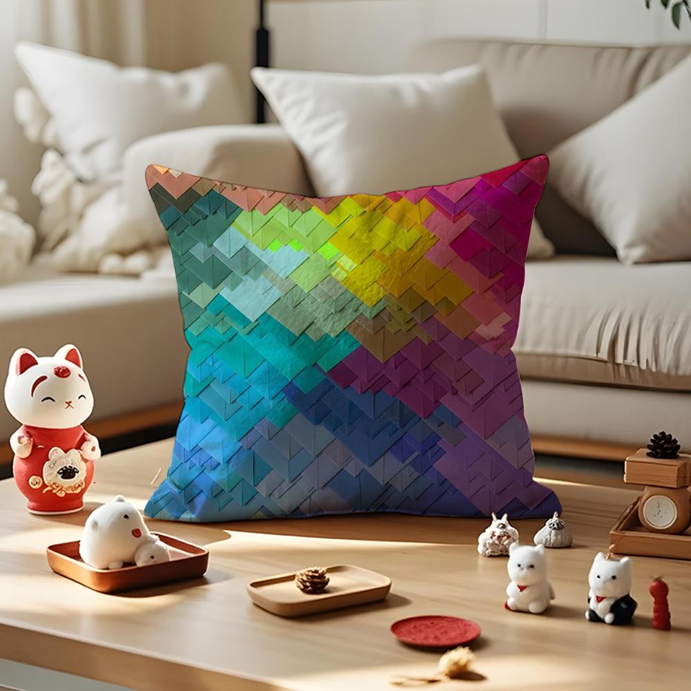Color Blocking Art Cushion Cover Anti-dustmite Pillowcase Invisible Zipper Silky Short Plush Sofa Cushion Cover