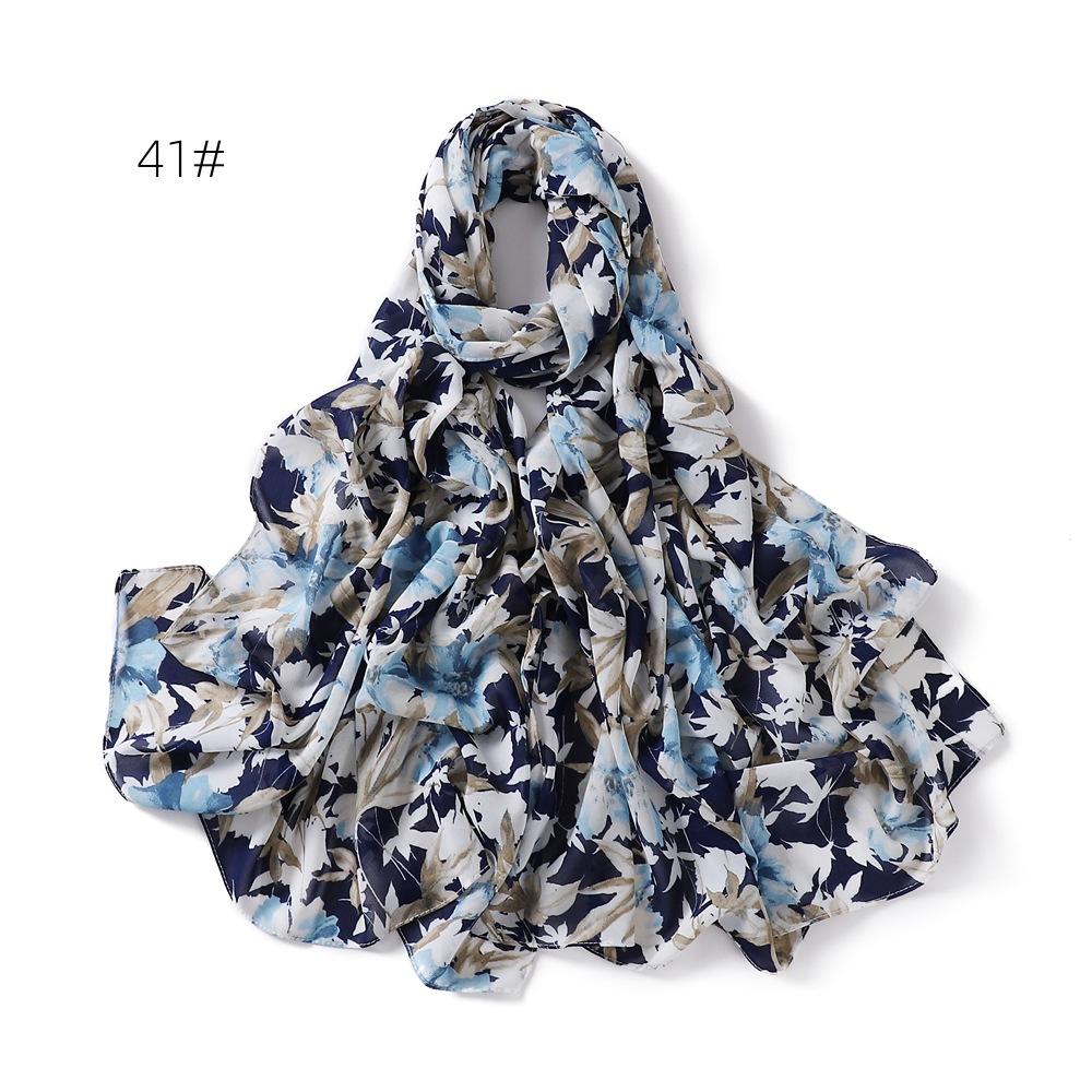 New Flower Printed Chiffon Scarf Malaysian Popular Patterned Headscarf High Quality Long Shawls Muslim Women Summer Hijab Wraps