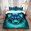 3pcs Mystical Beast with Glowing Blue Fur Wolf Quilt Set Cartoon Themed Bed Quilt Set Lovely Character Bedroom Decor Bed Quilt Set Four Seasons (