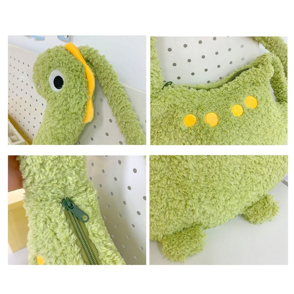 Solid Color Cartoon Crossbody Bag Plush Shoulder Bags Portable Long Neck Dinosaur Bag  Travel