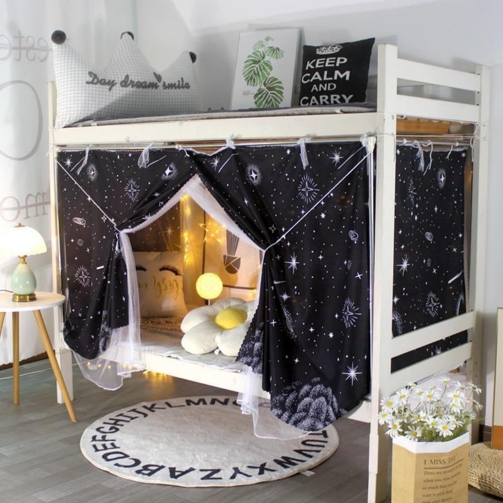 Dorm Bottom Bunk Bed Curtains Privacy Curtains 350g Dustproof Breathable Single Bed Blackout Curtains Panels Privacy Underbed Loft Bed Canopy Tent