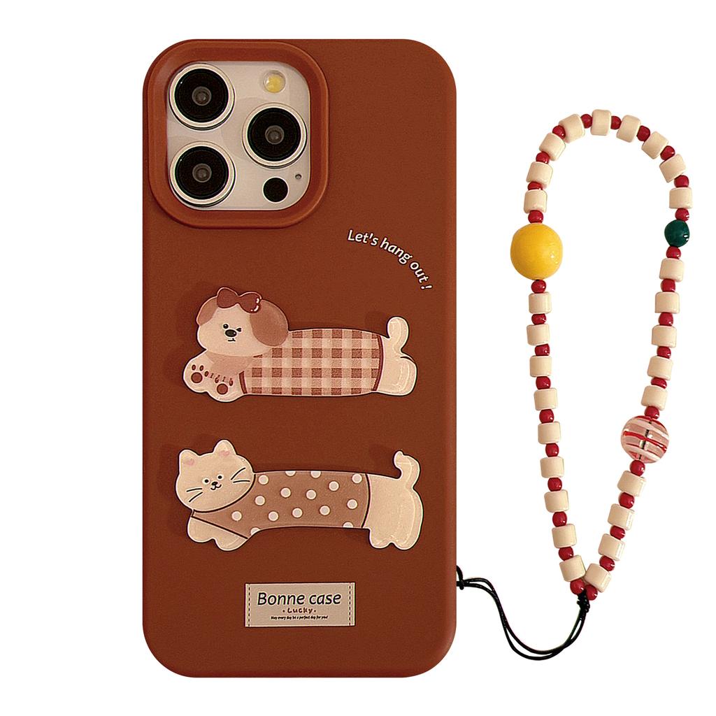 Red Three Dimensional Cartoon Iphone16 Mobile Phone Case Apple 15 Suitable for 17pro Max Hanging Chain 13 Retro