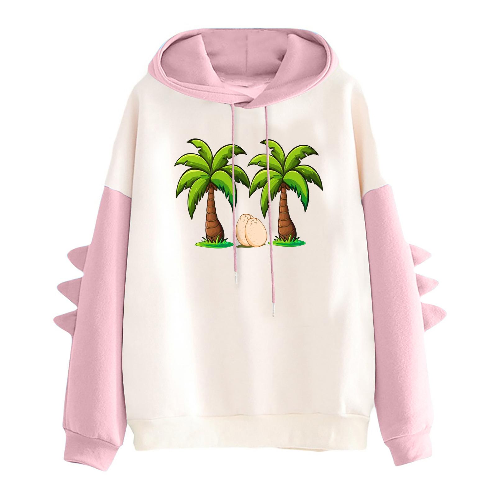 

Женское худи с принтом контрастного динозавра, свободное, повседневное S розовый