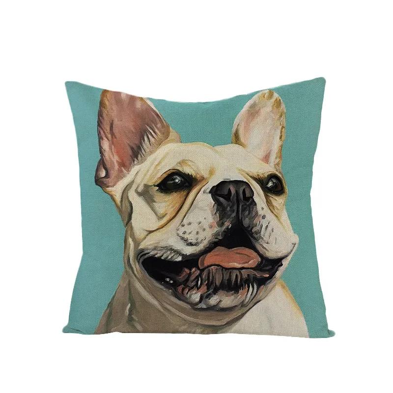 Animal Printed Cute Dog Cushion Cover Linen Poppy Throw Pillow Cover Decorative Sofa Pillow Case Pillowcase 45X45Cm