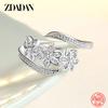 925  Silver Fashion Adjustable Open CZ Flowers Ring For Women Temperament Jewelry Accessories Gift