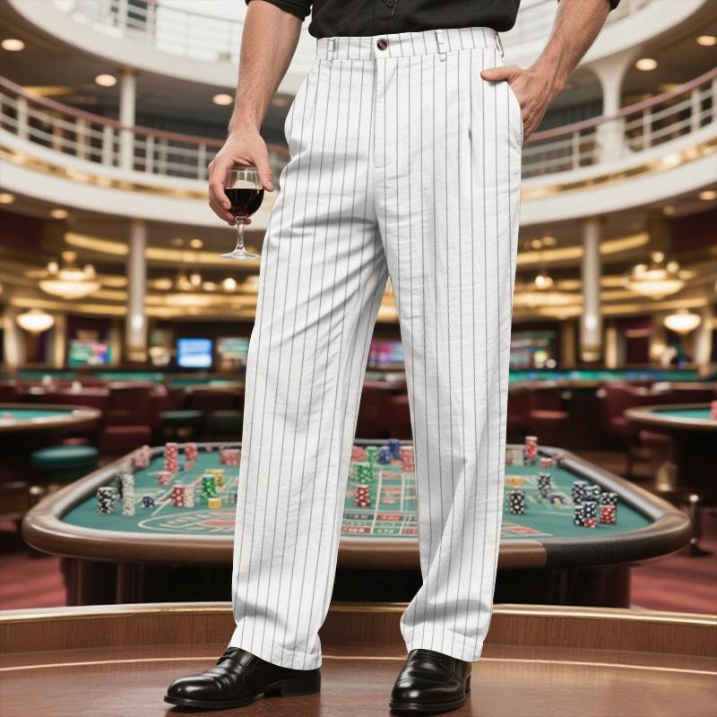 Fashion Mens Straight Trousers 2025 Summer Daily Leisure Breathable Loose Stripe Print Pants For Men Outdoor Vintage Linen Pants