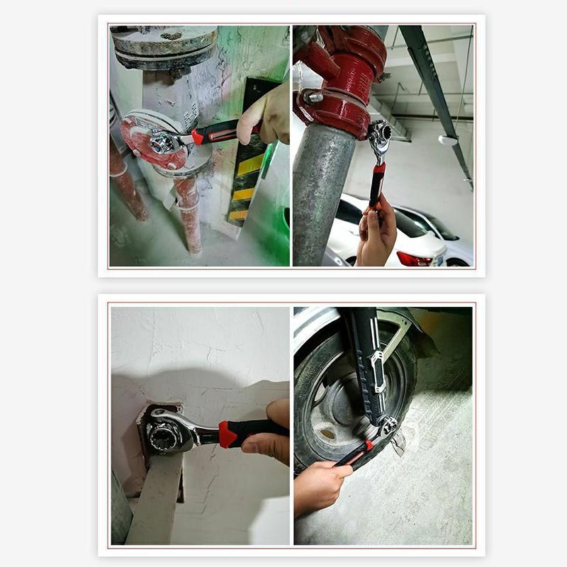 52 In 1 Multi-Functional Socket Works Universal Ratchet Wrench 360 Degree Multipurpose Non-Slip Handle Manual Tool