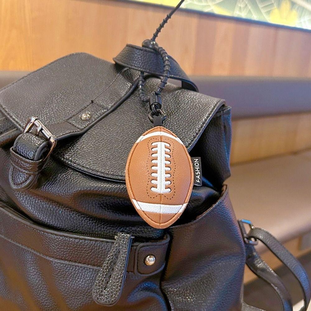 Cartoon 3D Ball Leather Keychain Volleyball Car Key Ring Fashion Rugby Football Pendant  Women Men