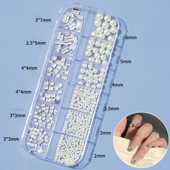 12Grids/Box Flat Back Nail Art Rhinestone 3D Effect Faux Pearl Style Round Glitters DIY Nail Rhinestones
